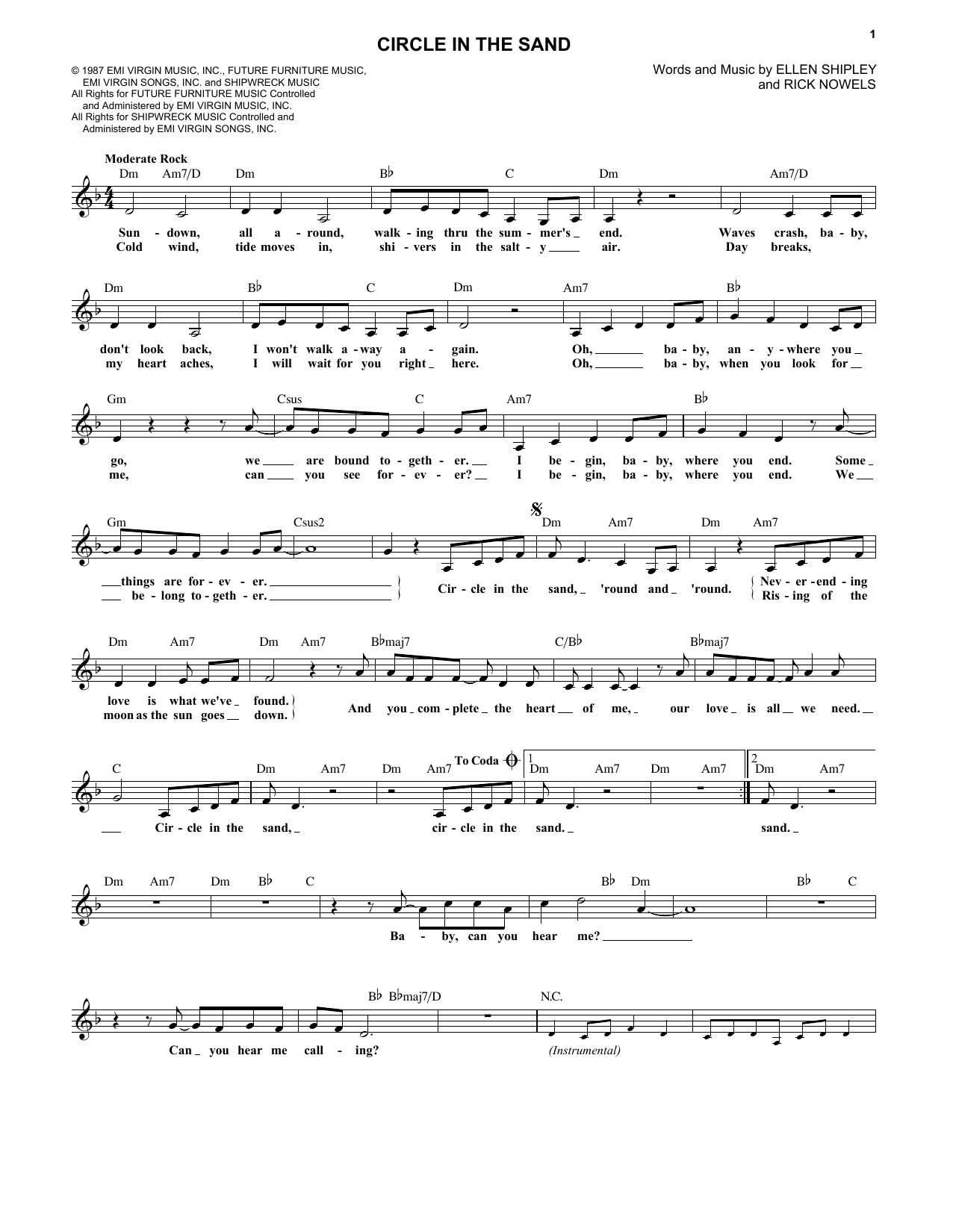 Belinda Carlisle Circle In The Sand Sheet Music Notes & Chords for Piano, Vocal & Guitar Chords (Right-Hand Melody) - Download or Print PDF Belinda Carlisle Circle In The Sand Sheet Music Notes & Chords for Piano, Vocal & Guitar Chords (Right-Hand Melody) - Download or Print PDF