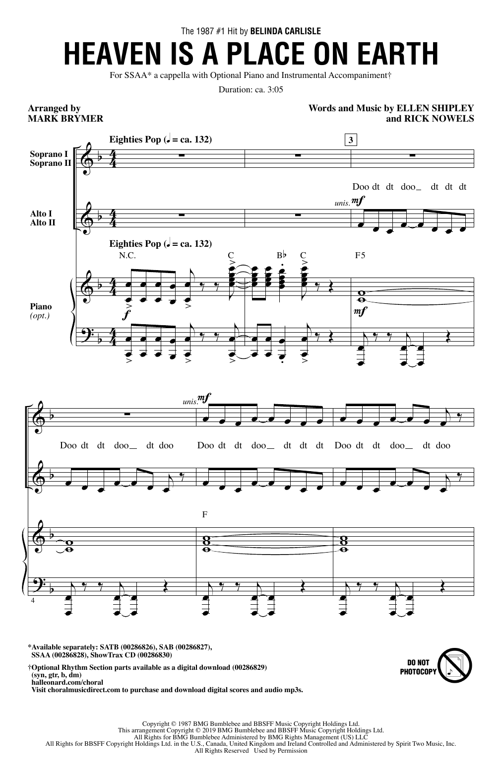 Belinda Carlisle Heaven Is A Place On Earth (arr. Mark Brymer) Sheet Music Notes & Chords for SAB Choir - Download or Print PDF