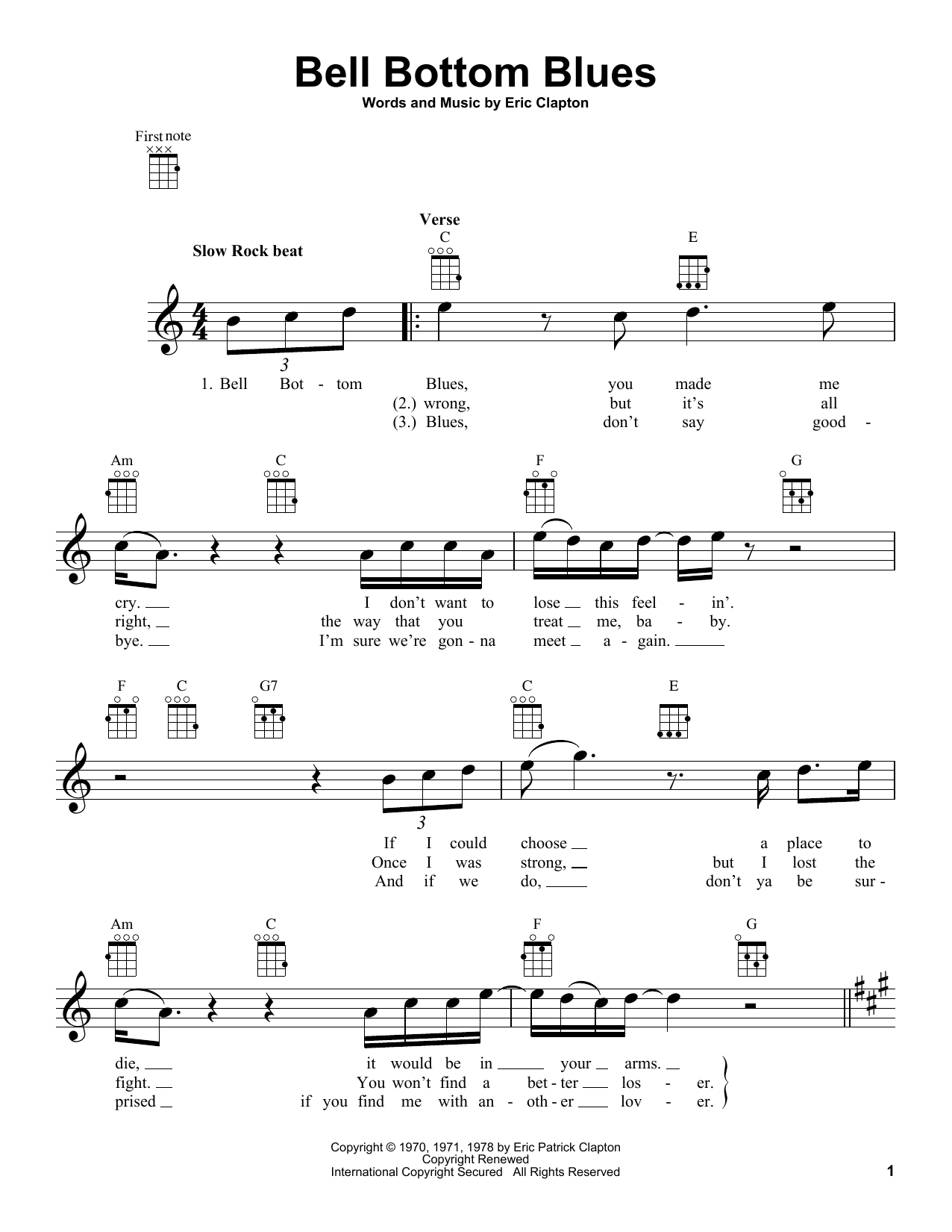Derek And The Dominos Bell Bottom Blues Sheet Music Download Pdf Score