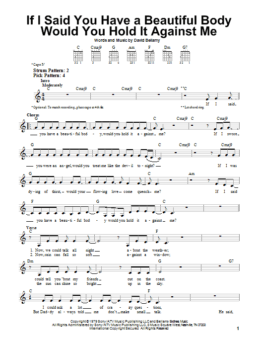 The Bellamy Brothers If I Said You Have A Beautiful Body Would You Hold It Against Me Sheet Music Notes & Chords for Lyrics & Chords - Download or Print PDF
