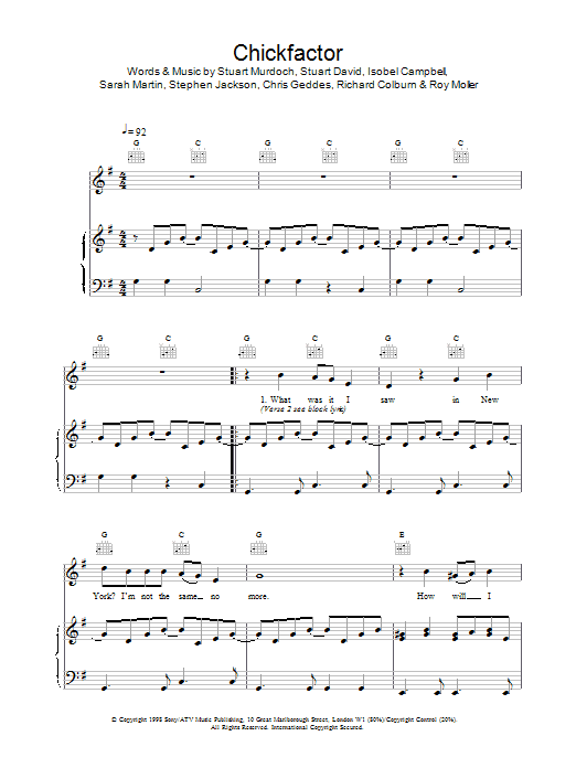 Belle And Sebastian Chickfactor Sheet Music Notes & Chords for Piano, Vocal & Guitar - Download or Print PDF