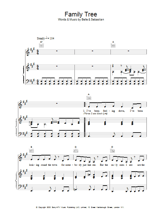 Belle And Sebastian Family Tree Sheet Music Notes & Chords for Piano, Vocal & Guitar - Download or Print PDF