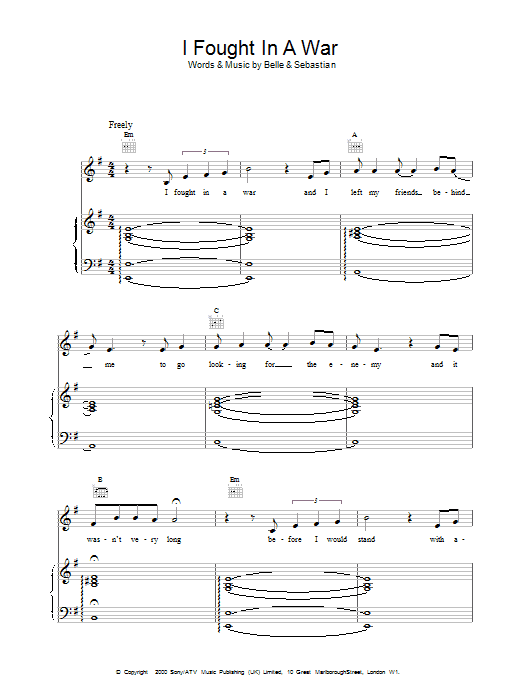 Belle & Sebastian I Fought In A War Sheet Music Notes & Chords for Lyrics & Chords - Download or Print PDF