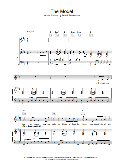 Belle And Sebastian The Model Sheet Music Notes & Chords for Piano, Vocal & Guitar - Download or Print PDF