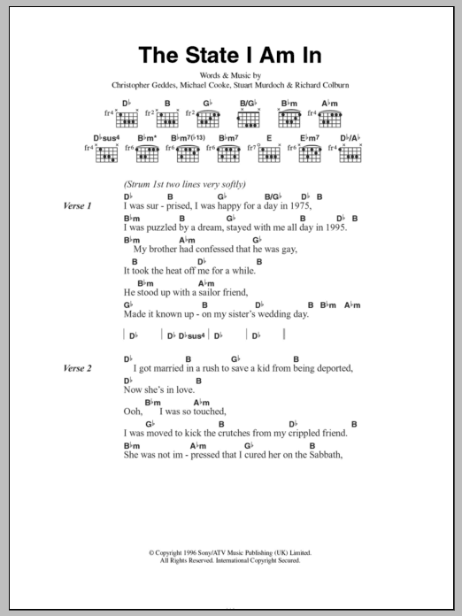 Belle & Sebastian The State I Am In Sheet Music Notes & Chords for Lyrics & Chords - Download or Print PDF