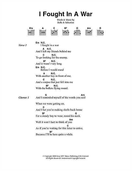 Belle & Sebastian I Fought In A War Sheet Music Notes & Chords for Lyrics & Chords - Download or Print PDF
