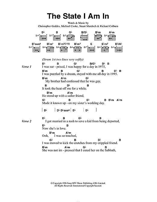 Belle & Sebastian The State I Am In Sheet Music Notes & Chords for Lyrics & Chords - Download or Print PDF
