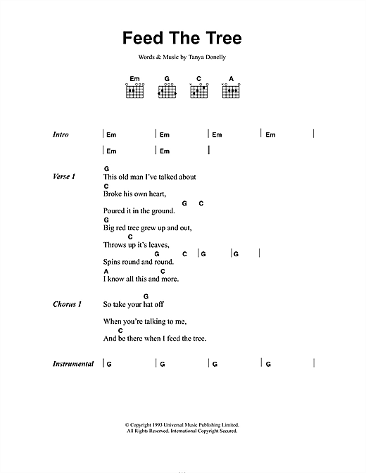 Preview Belly Feed The Tree Rock sheet music, notes and chords for Lyrics & Chords, SKU: 48692 Feed The Tree sheet music