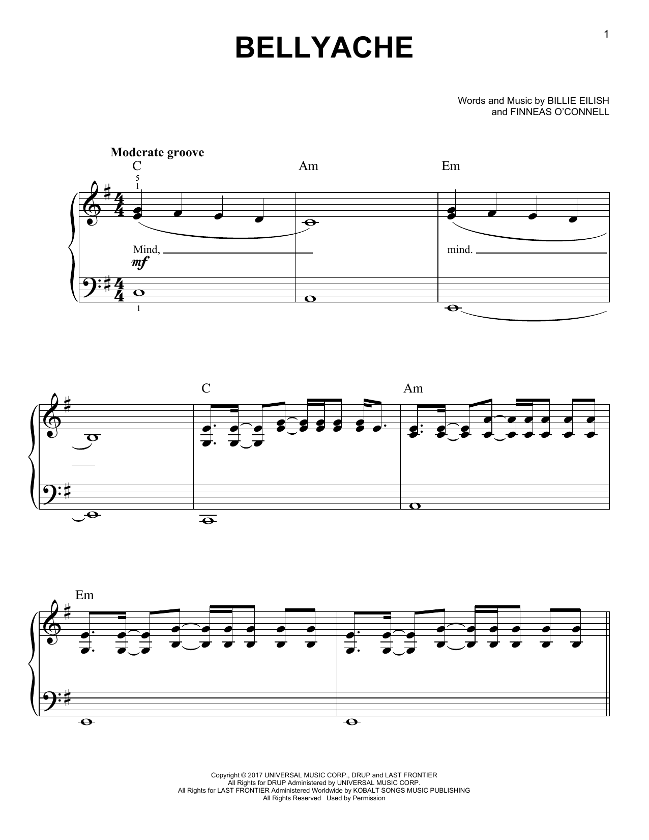 Preview Billie Eilish bellyache Pop sheet music, notes and chords for Really Easy Guitar, SKU: 447145 sheet music, piano notes, chords, guitar tabs, score, transpose, transcribe, how to play, guide, download, learn, tutorial, progression, song, artist, awards, billboard, mtv, vh1, tour, single, album, release
