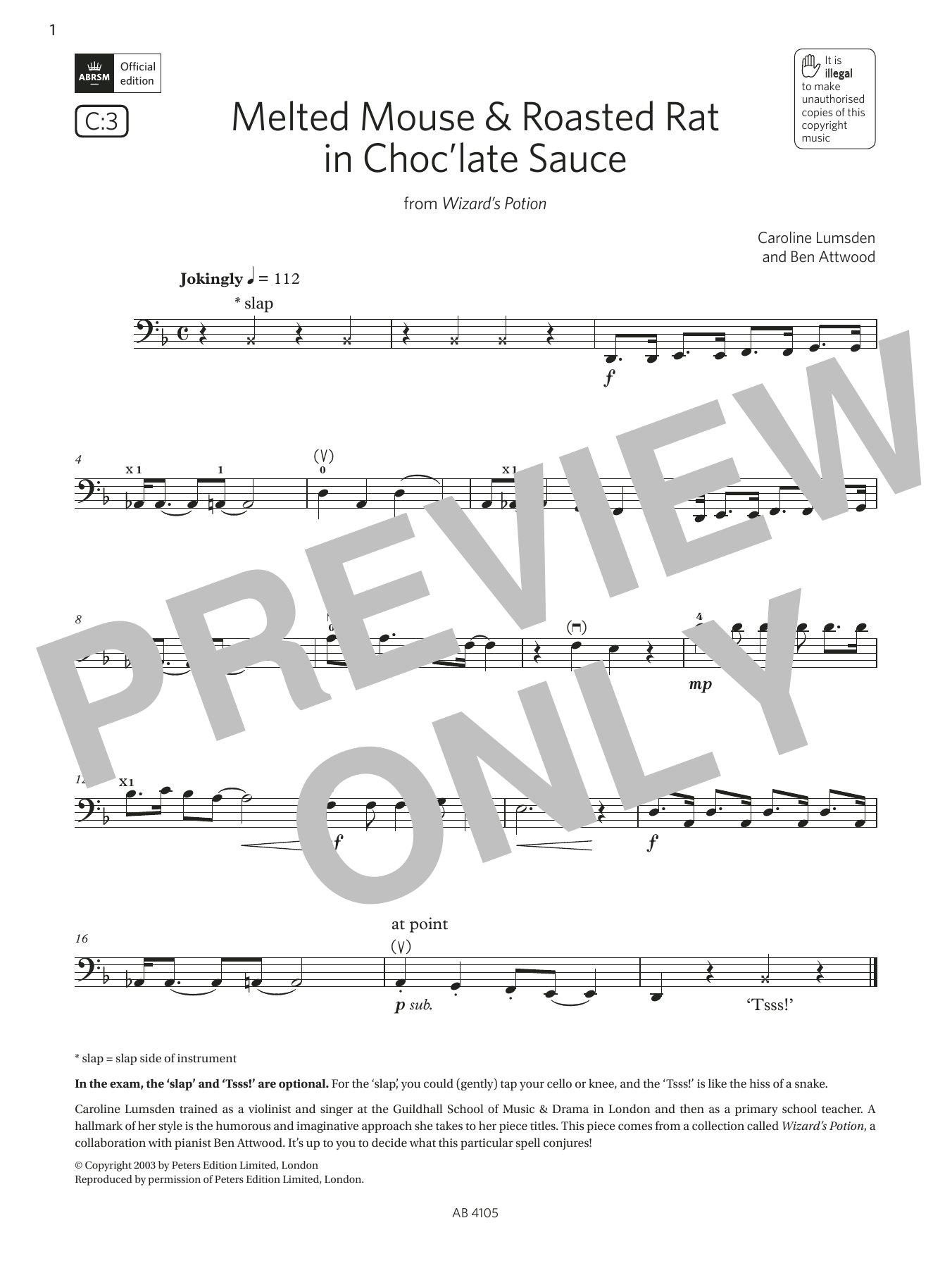 Ben Attwood Melted Mouse & Roasted Rat in Choc'late Sauce (Grade 2, C3, from the ABRSM Cello Syllabus from 2024) Sheet Music Notes & Chords for Cello Solo - Download or Print PDF
