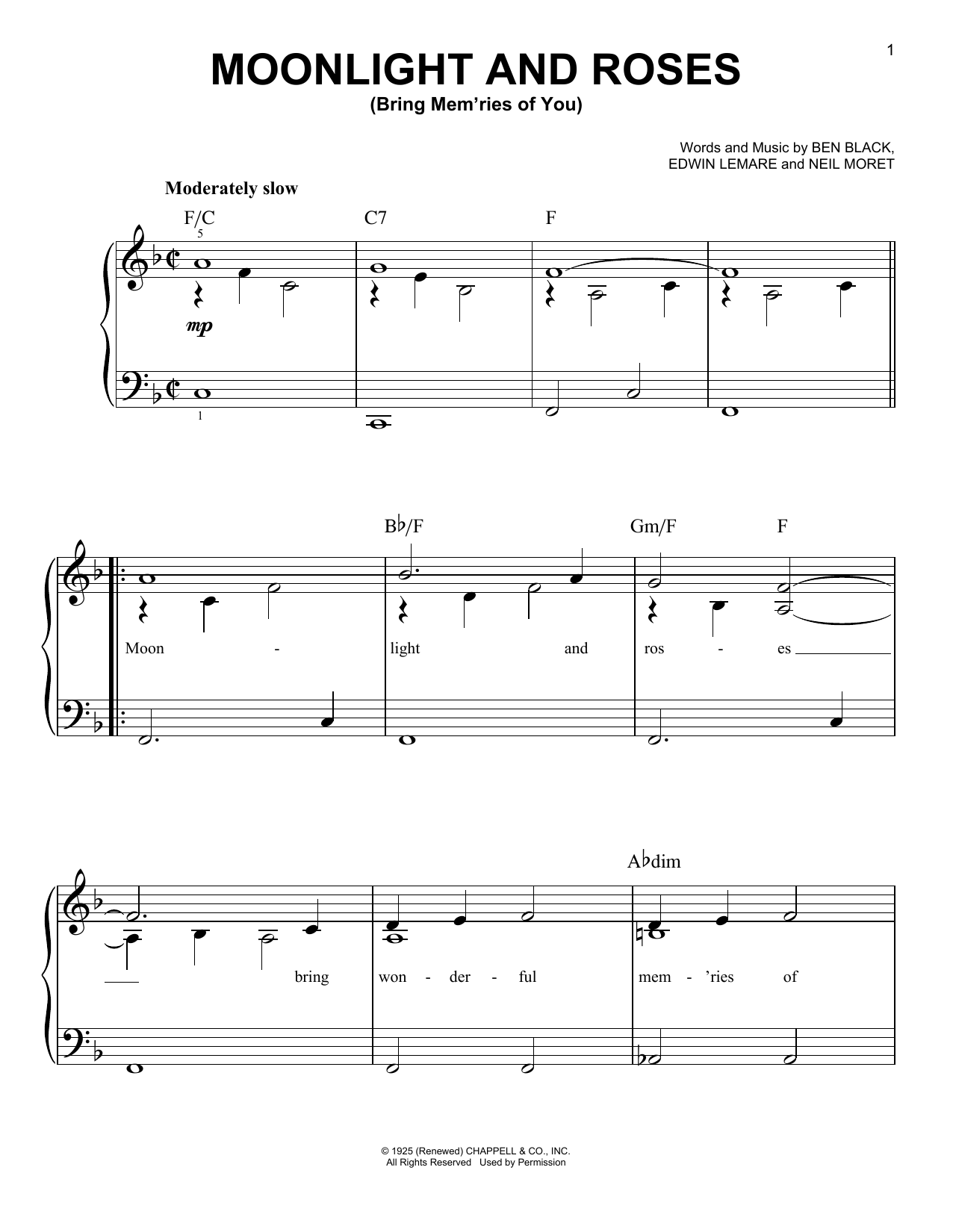 Ben Black Moonlight And Roses (Bring Mem'ries Of You) Sheet Music Notes & Chords for Easy Piano - Download or Print PDF