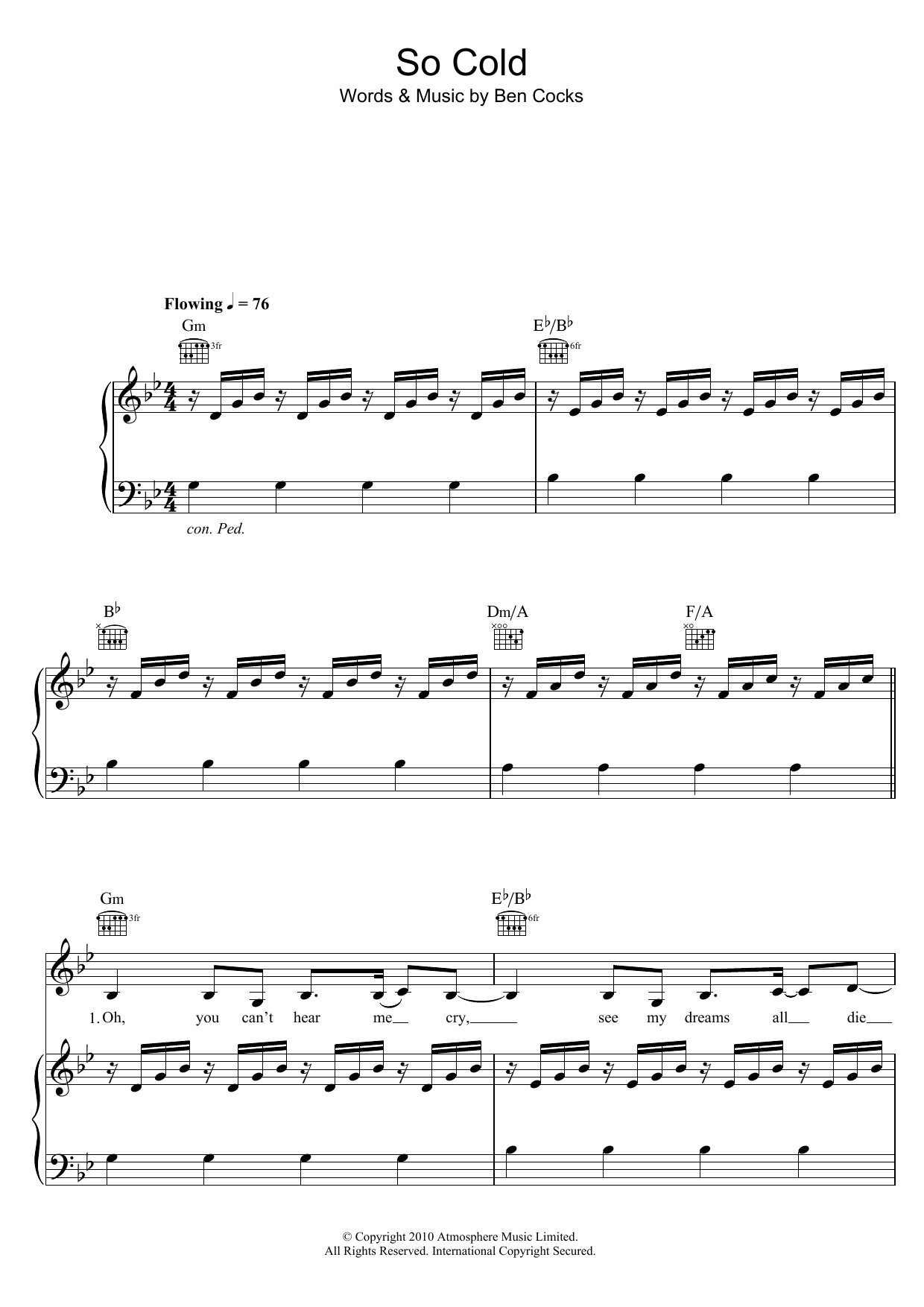 Ben Cocks So Cold (featuring Nikisha Reyes-Pile) Sheet Music Notes & Chords for Piano, Vocal & Guitar - Download or Print PDF