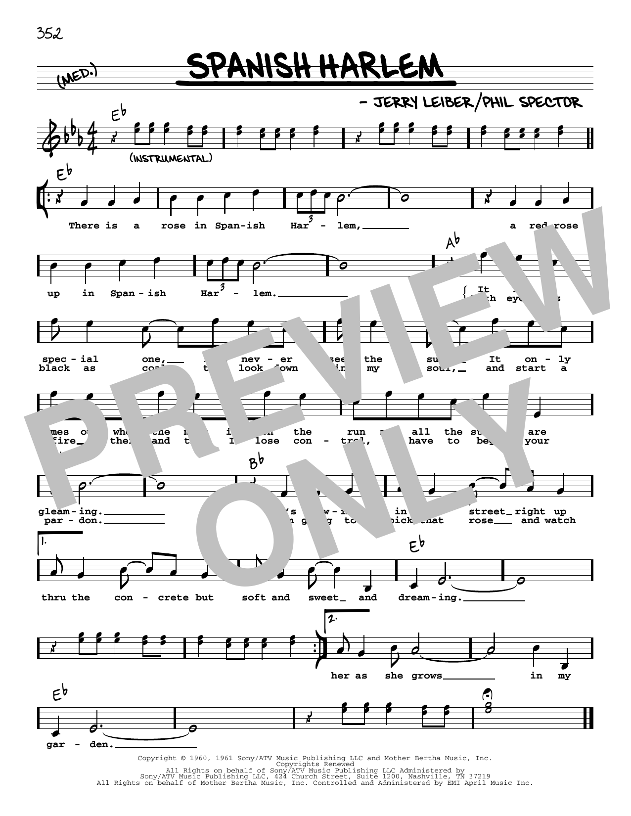 Ben E. King Spanish Harlem (High Voice) Sheet Music Notes & Chords for Real Book – Melody, Lyrics & Chords - Download or Print PDF