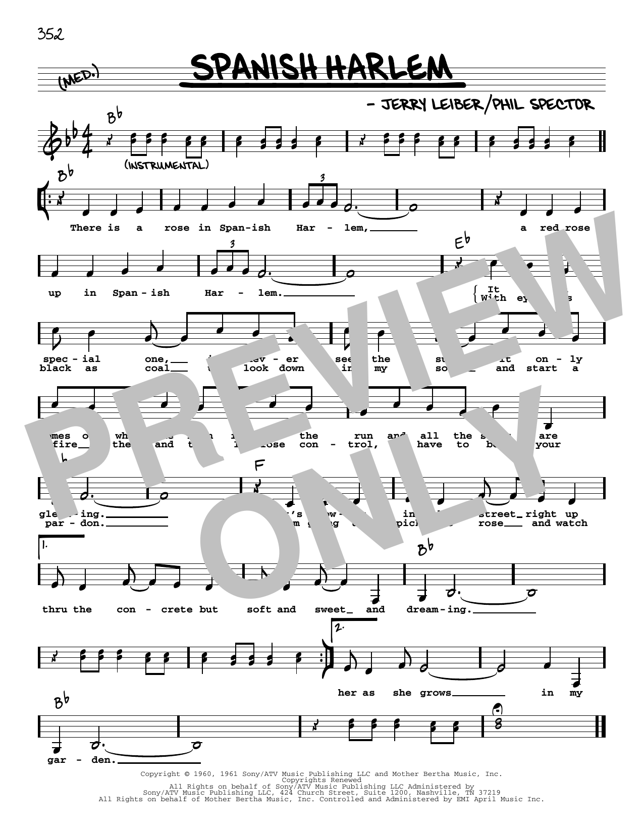 Ben E. King Spanish Harlem (Low Voice) Sheet Music Notes & Chords for Real Book – Melody, Lyrics & Chords - Download or Print PDF