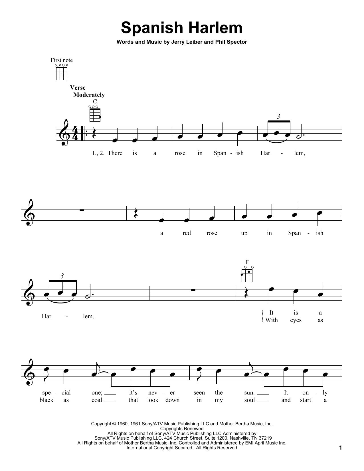 Ben E. King Spanish Harlem Sheet Music Notes & Chords for Very Easy Piano - Download or Print PDF