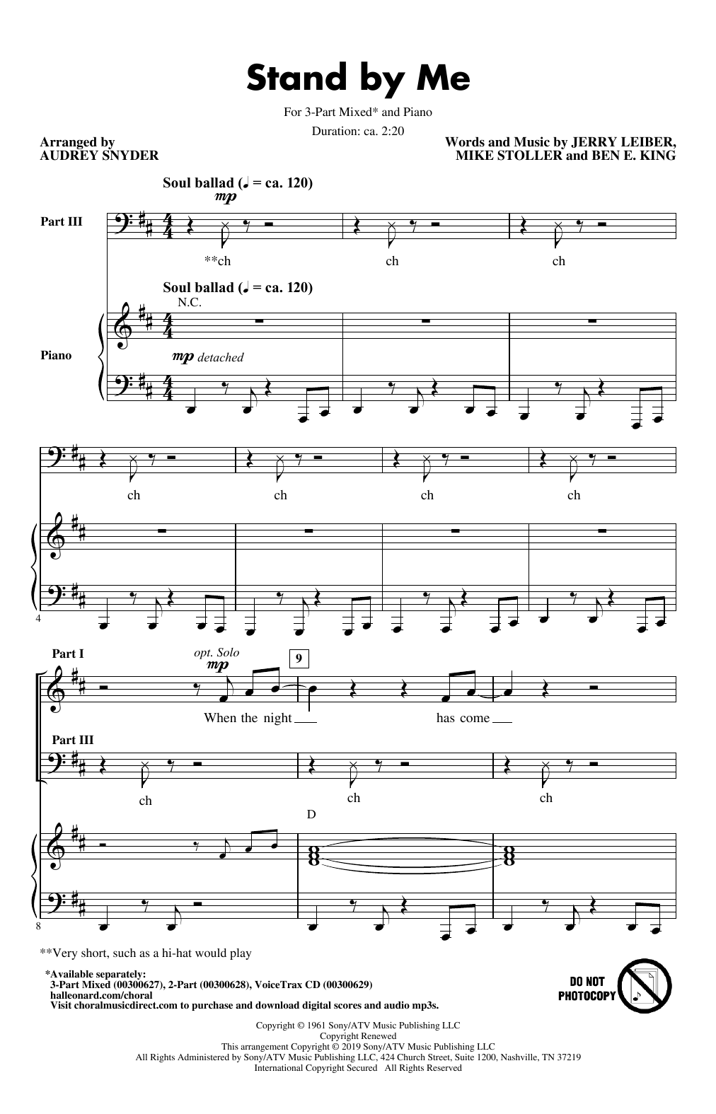 Ben E. King Stand By Me (arr. Audrey Snyder) Sheet Music Notes & Chords for 2-Part Choir - Download or Print PDF