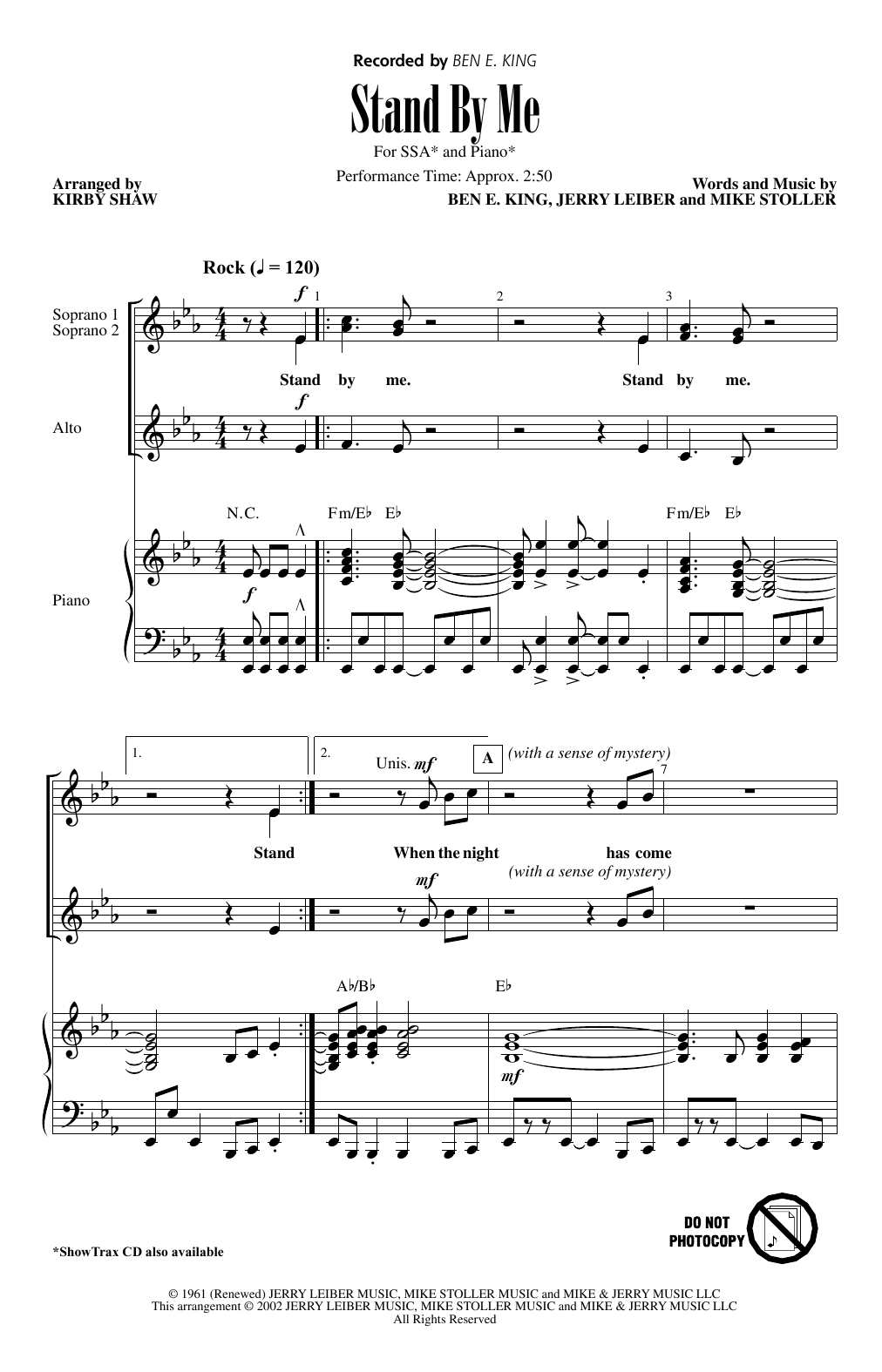 Ben E. King Stand By Me (arr. Kirby Shaw) Sheet Music Notes & Chords for SSA Choir - Download or Print PDF