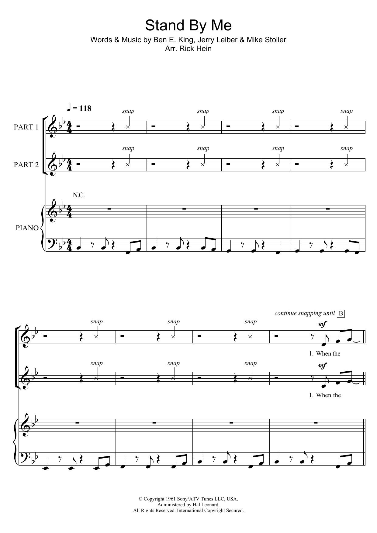 Ben E. King Stand By Me (arr. Rick Hein) Sheet Music Notes & Chords for 2-Part Choir - Download or Print PDF