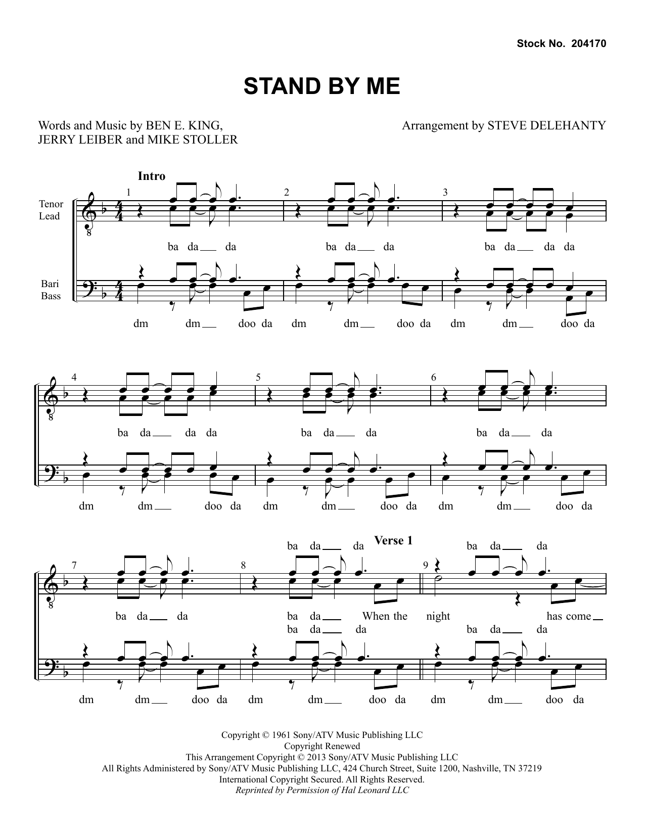 Ben E. King Stand By Me (arr. Steve Delehanty) Sheet Music Notes & Chords for TTBB Choir - Download or Print PDF
