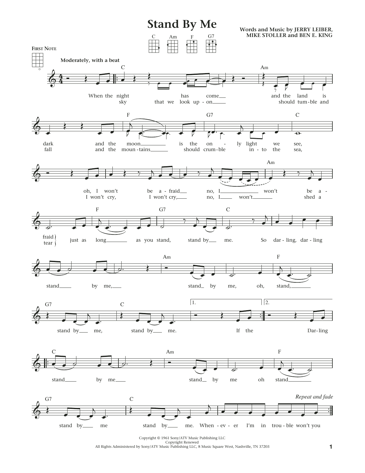 Ben E. King Stand By Me (from The Daily Ukulele) (arr. Liz and Jim Beloff) Sheet Music Notes & Chords for Ukulele - Download or Print PDF