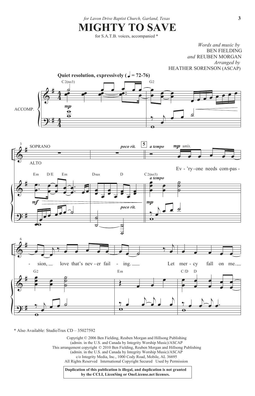 Ben Fielding & Reuben Morgan Mighty To Save (arr. Heather Sorenson) Sheet Music Notes & Chords for SATB Choir - Download or Print PDF