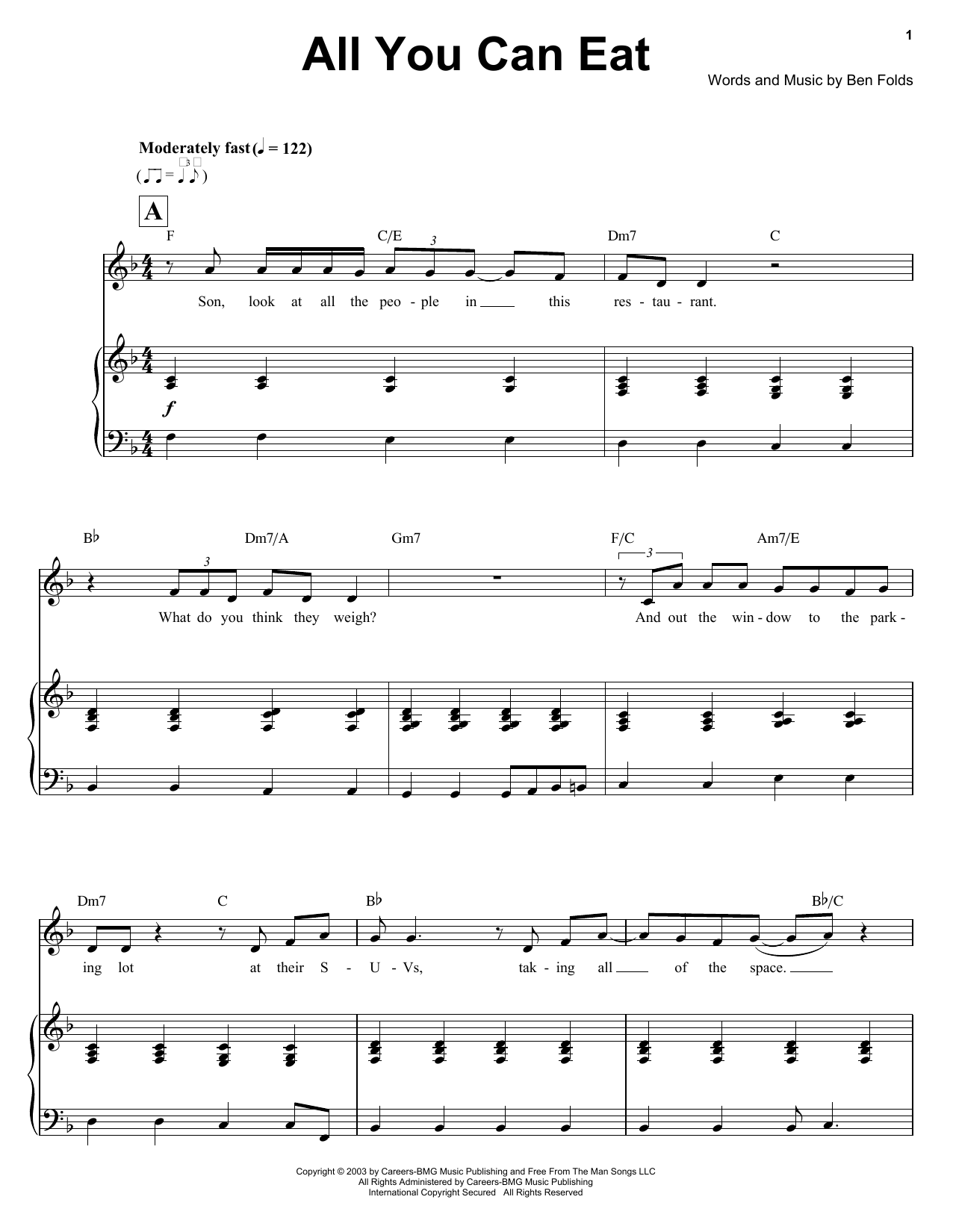 Ben Folds All You Can Eat Sheet Music Notes & Chords for Keyboard Transcription - Download or Print PDF