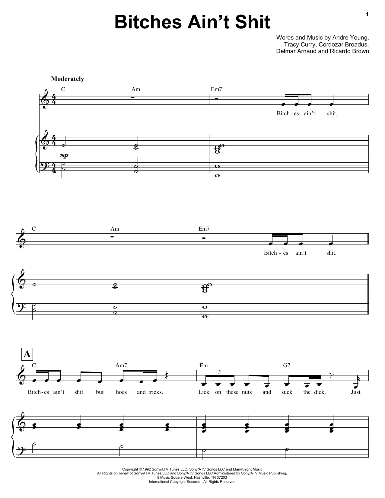 Ben Folds Bitches Ain't Shit Sheet Music Notes & Chords for Keyboard Transcription - Download or Print PDF
