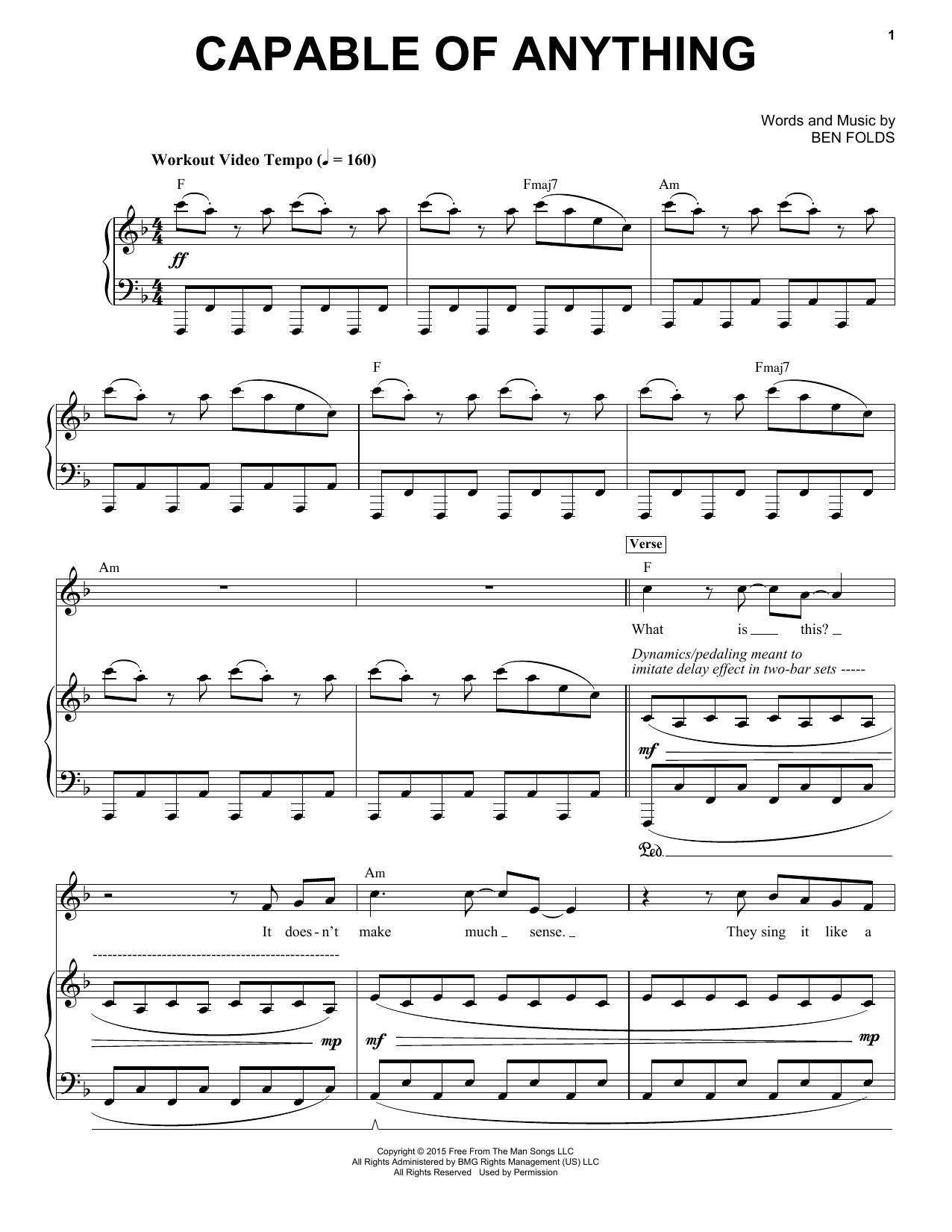 Ben Folds Capable Of Anything Sheet Music Notes & Chords for Piano & Vocal - Download or Print PDF