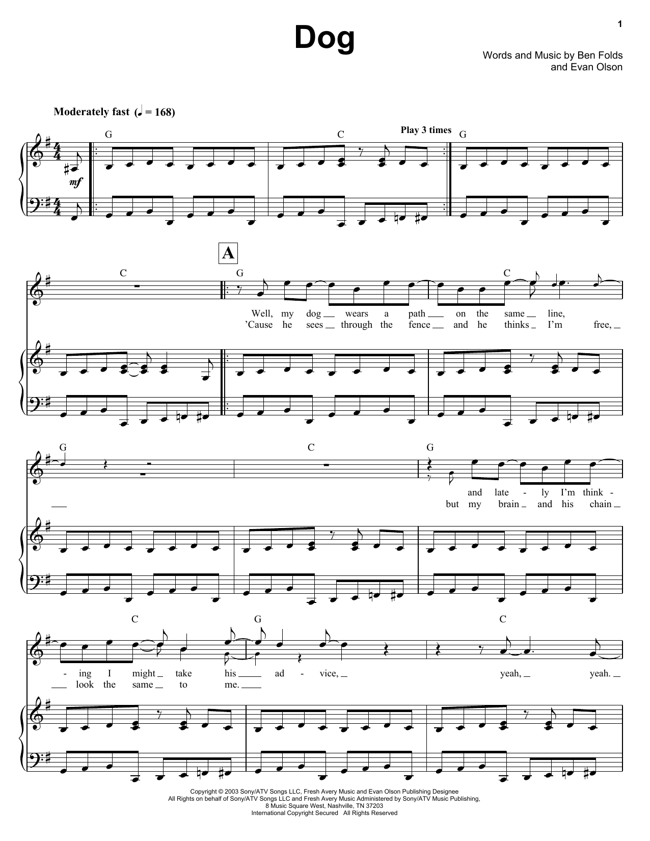 Ben Folds Dog Sheet Music Notes & Chords for Keyboard Transcription - Download or Print PDF