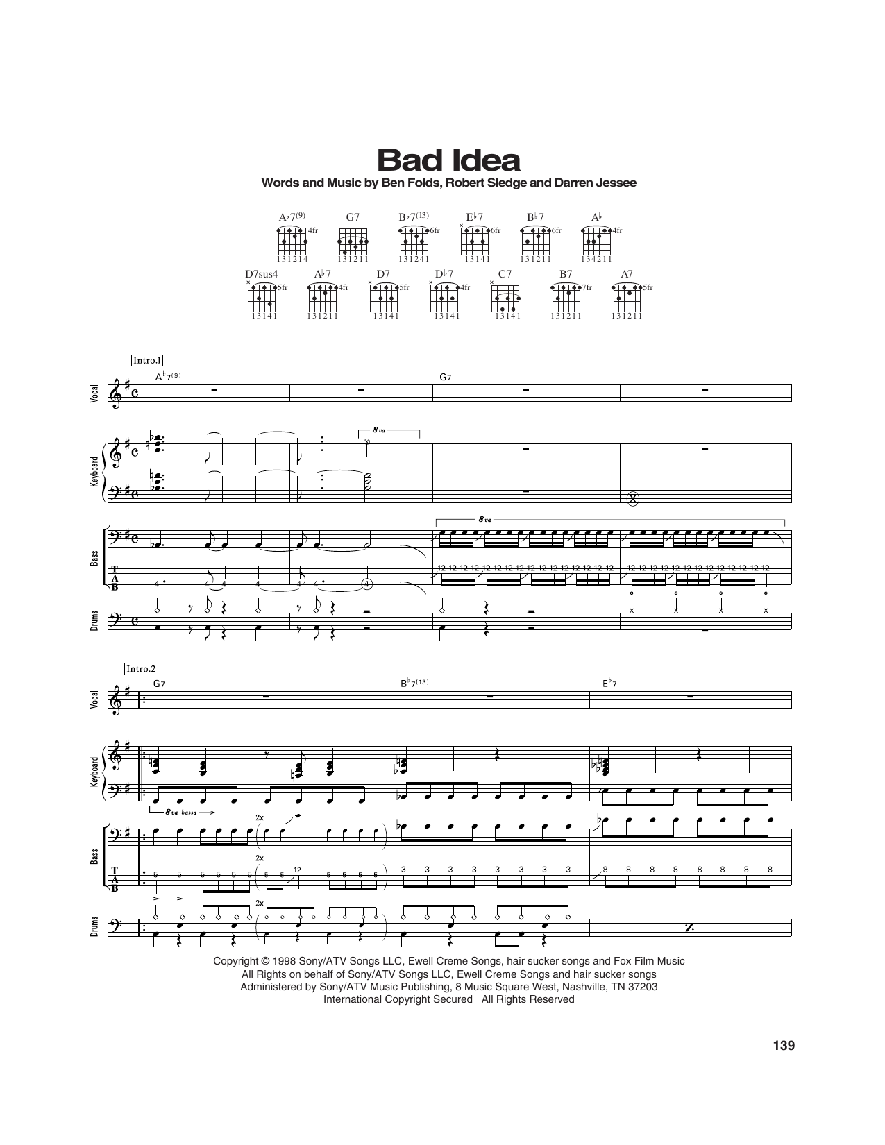 Ben Folds Five Bad Idea Sheet Music Notes & Chords for Transcribed Score - Download or Print PDF