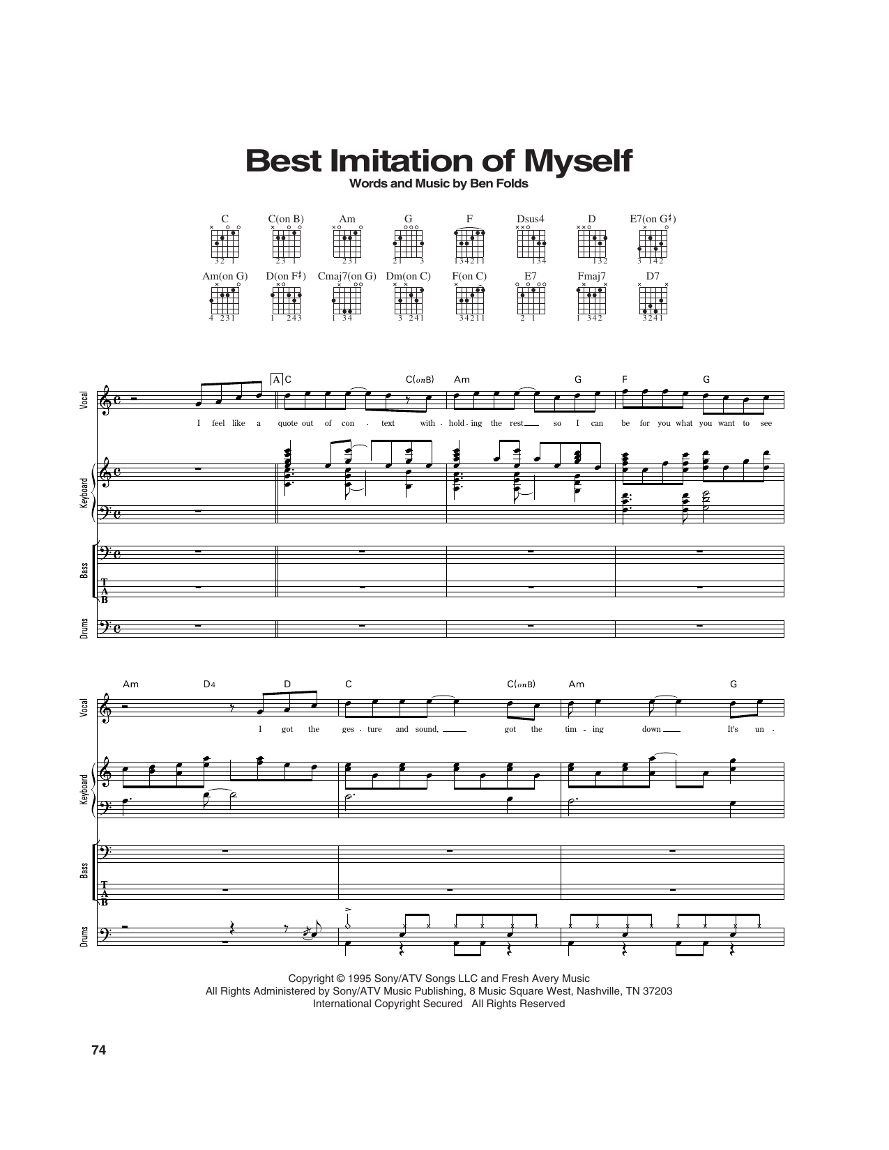 Ben Folds Five Best Imitation Of Myself Sheet Music Notes & Chords for Transcribed Score - Download or Print PDF