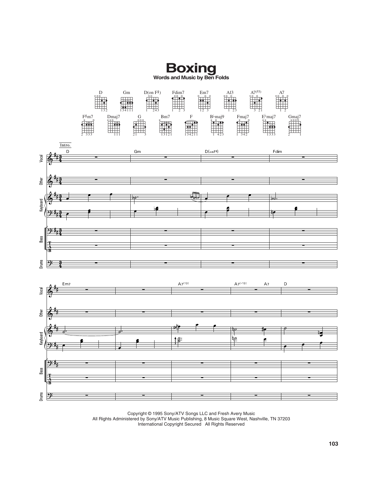 Ben Folds Five Boxing Sheet Music Notes & Chords for Transcribed Score - Download or Print PDF