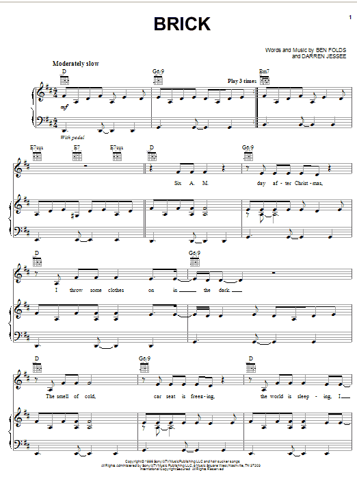 Ben Folds Five Brick Sheet Music Notes & Chords for Keyboard Transcription - Download or Print PDF