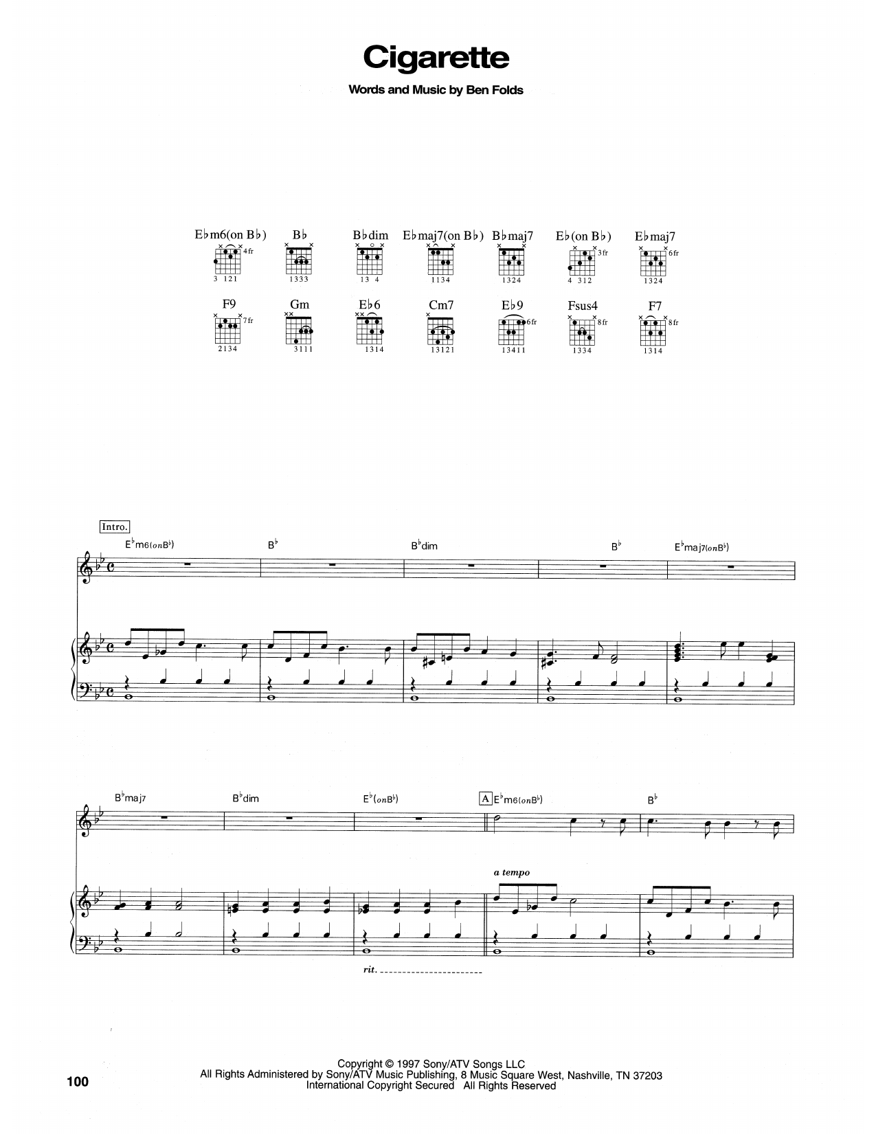 Ben Folds Five Cigarette Sheet Music Notes & Chords for Transcribed Score - Download or Print PDF