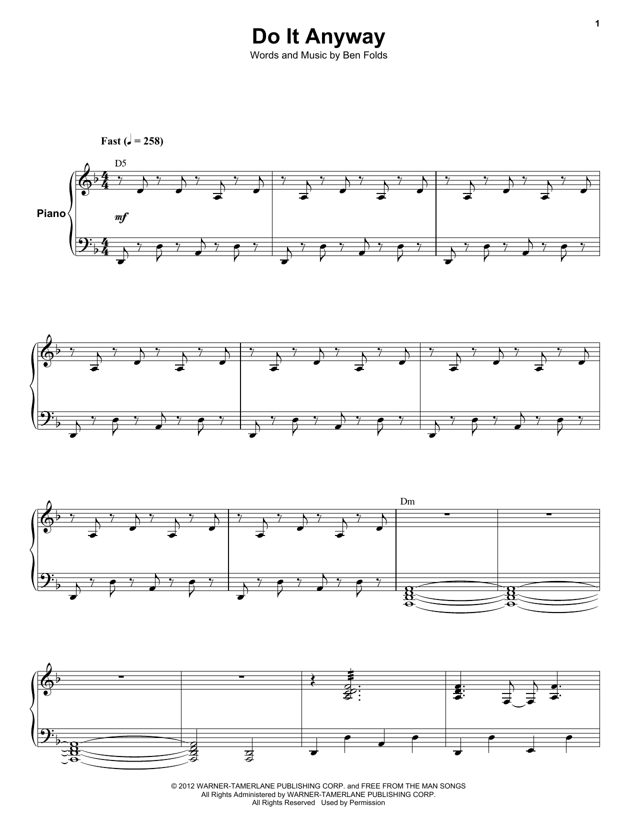 Ben Folds Five Do It Anyway Sheet Music Notes & Chords for Keyboard Transcription - Download or Print PDF