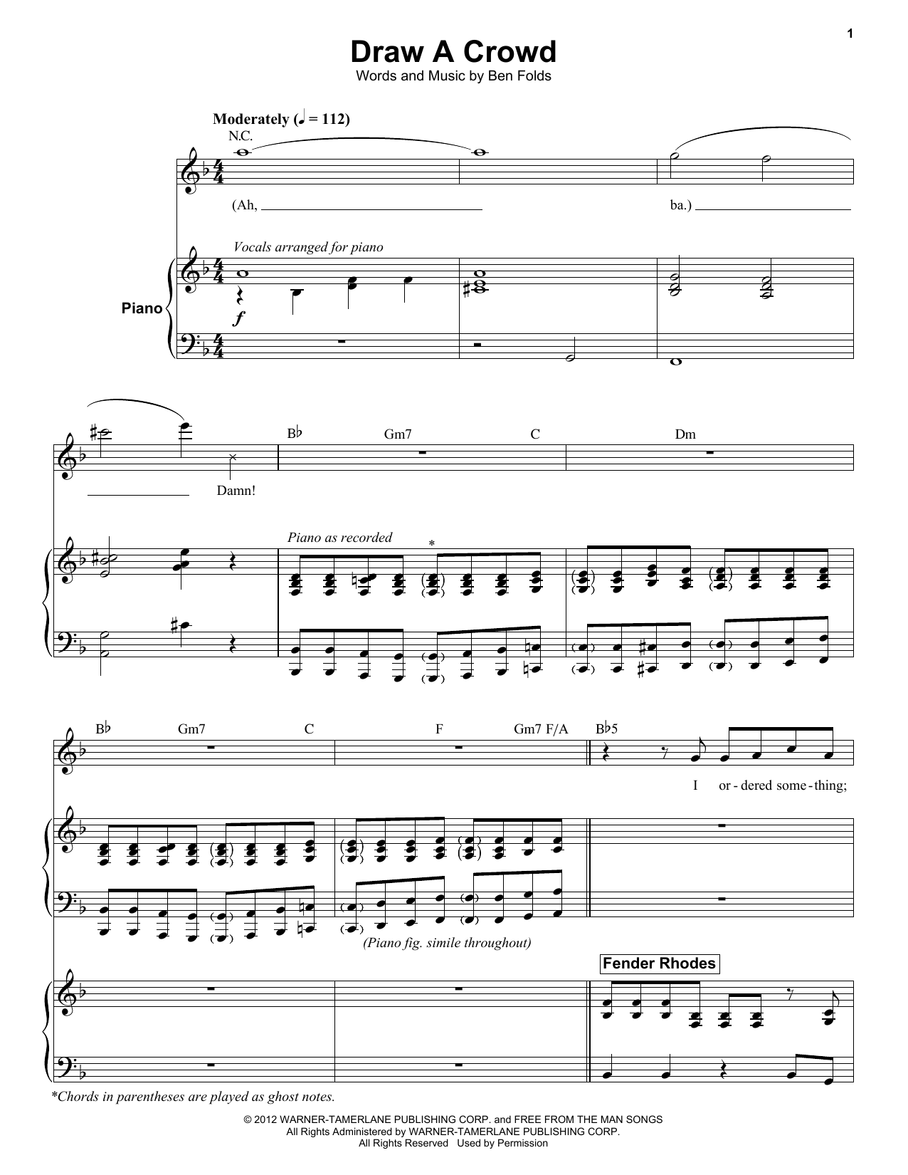 Ben Folds Five Draw A Crowd Sheet Music Notes & Chords for Keyboard Transcription - Download or Print PDF