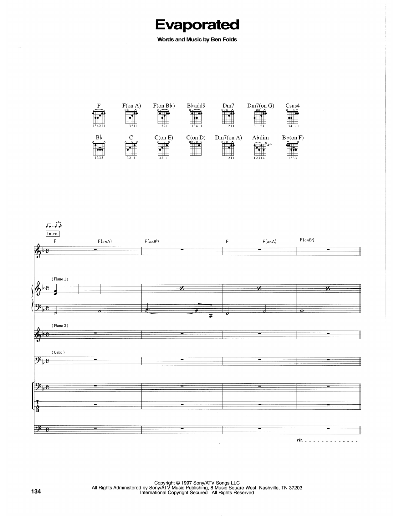 Ben Folds Five Evaporated Sheet Music Notes & Chords for Transcribed Score - Download or Print PDF