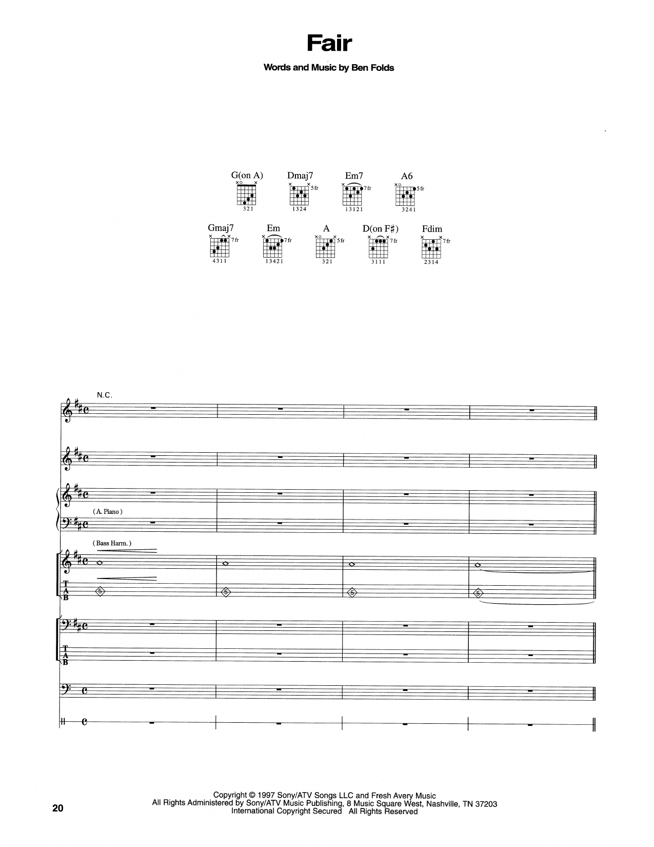 Ben Folds Five Fair Sheet Music Notes & Chords for Transcribed Score - Download or Print PDF