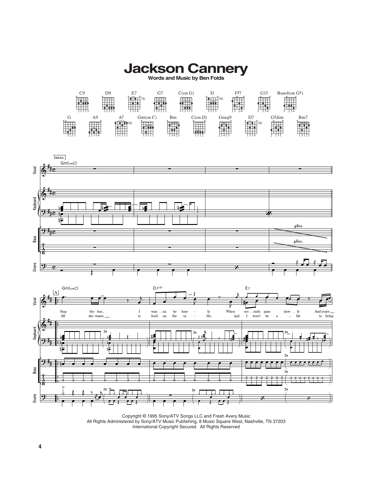 Ben Folds Five Jackson Cannery Sheet Music Notes & Chords for Transcribed Score - Download or Print PDF