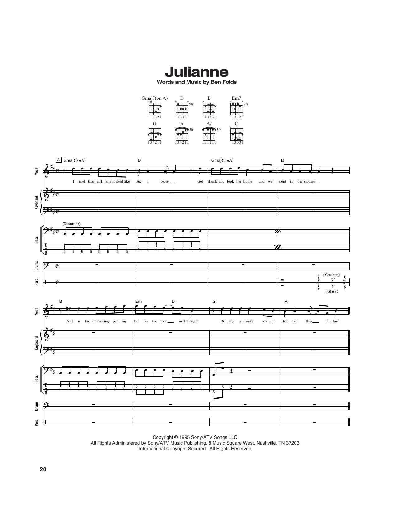 Ben Folds Five Julianne Sheet Music Notes & Chords for Transcribed Score - Download or Print PDF