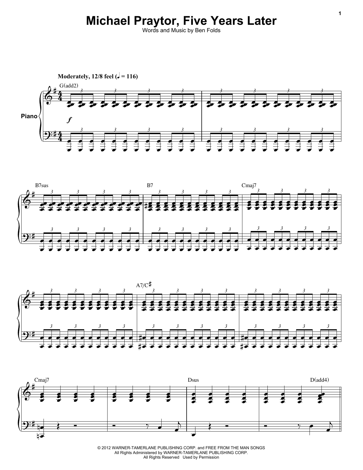 Ben Folds Five Michael Praytor, Five Years Later Sheet Music Notes & Chords for Keyboard Transcription - Download or Print PDF