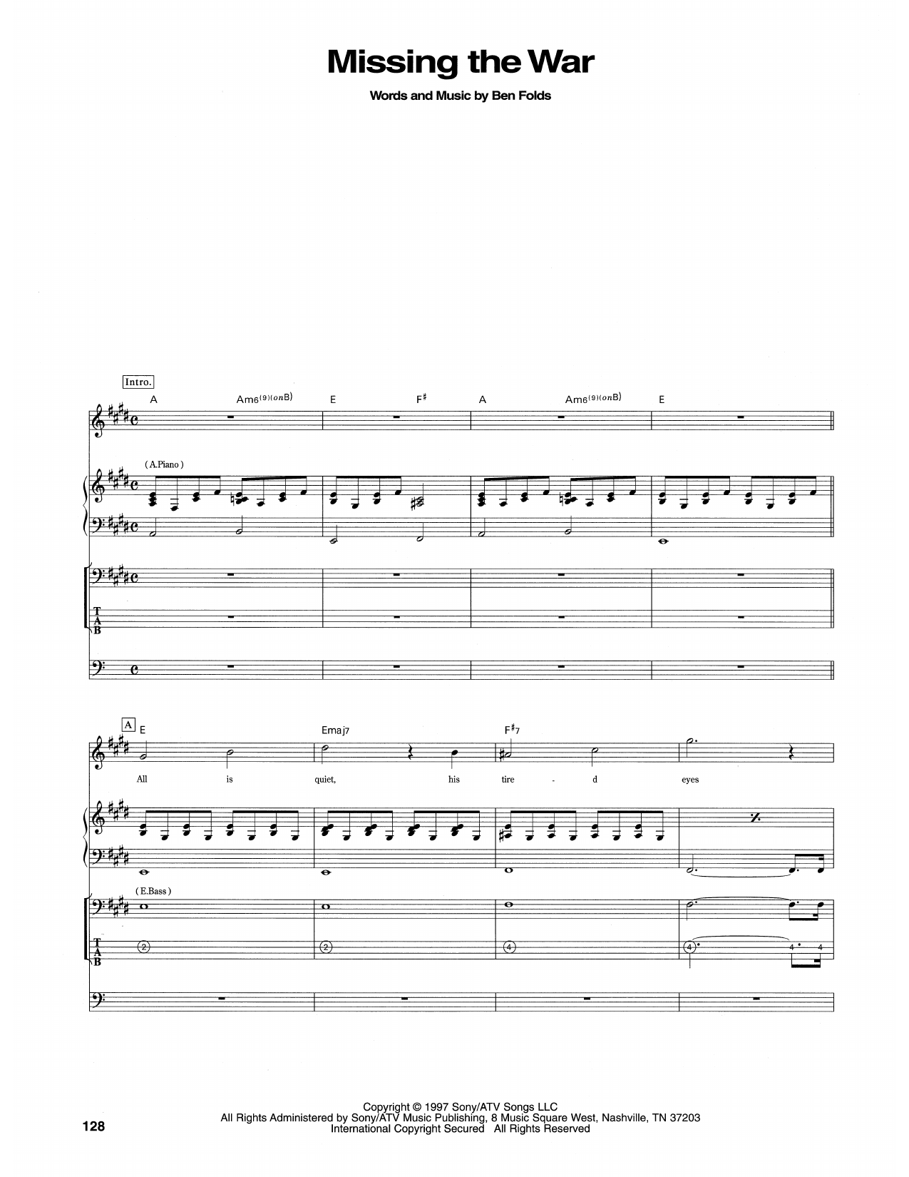 Ben Folds Five Missing The War Sheet Music Notes & Chords for Transcribed Score - Download or Print PDF