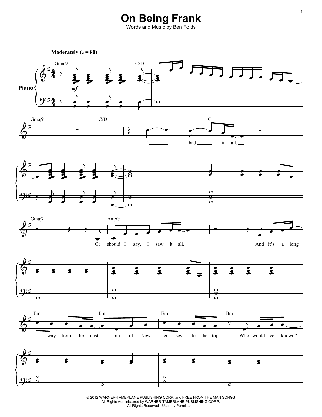 Ben Folds Five On Being Frank Sheet Music Notes & Chords for Keyboard Transcription - Download or Print PDF