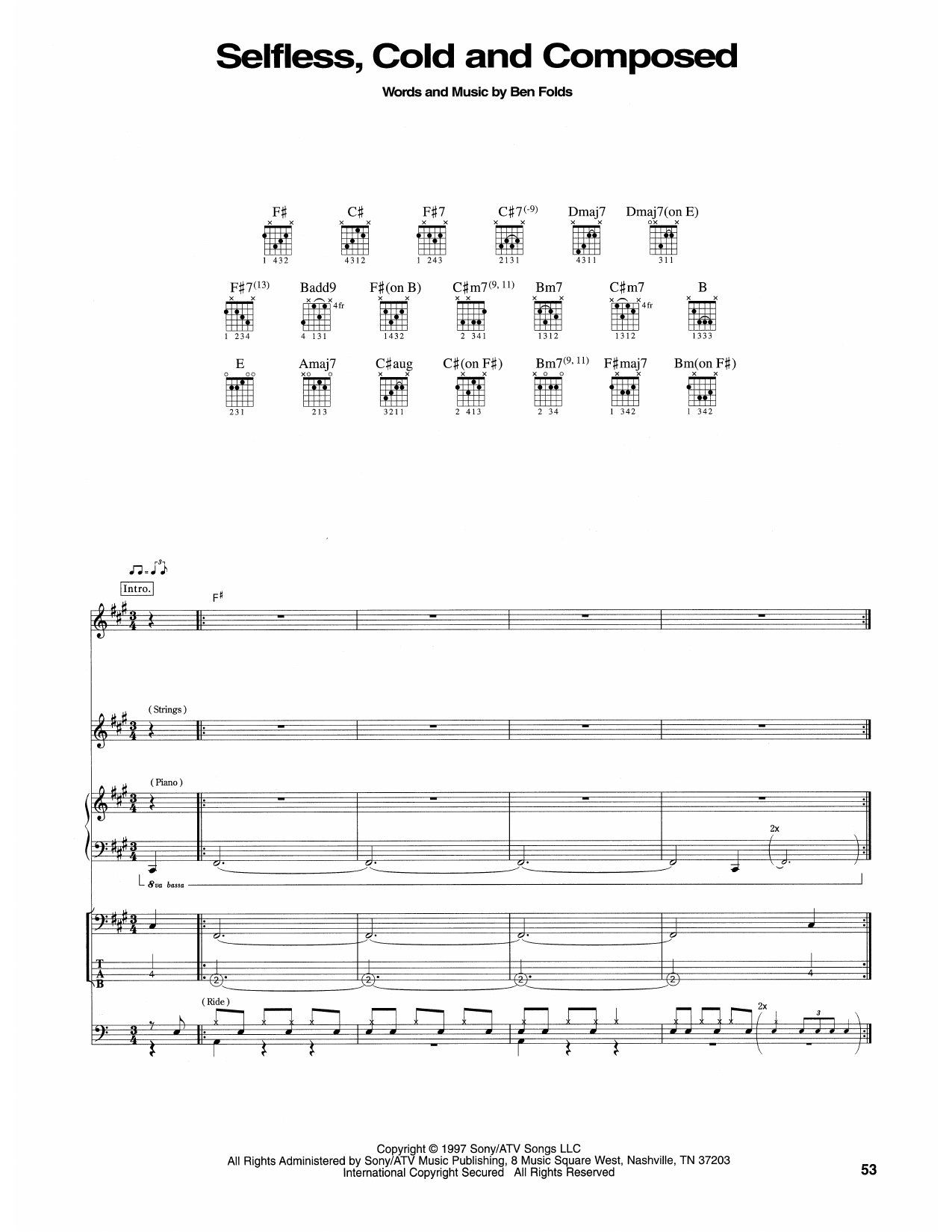 Ben Folds Five Selfless, Cold And Composed Sheet Music Notes & Chords for Transcribed Score - Download or Print PDF