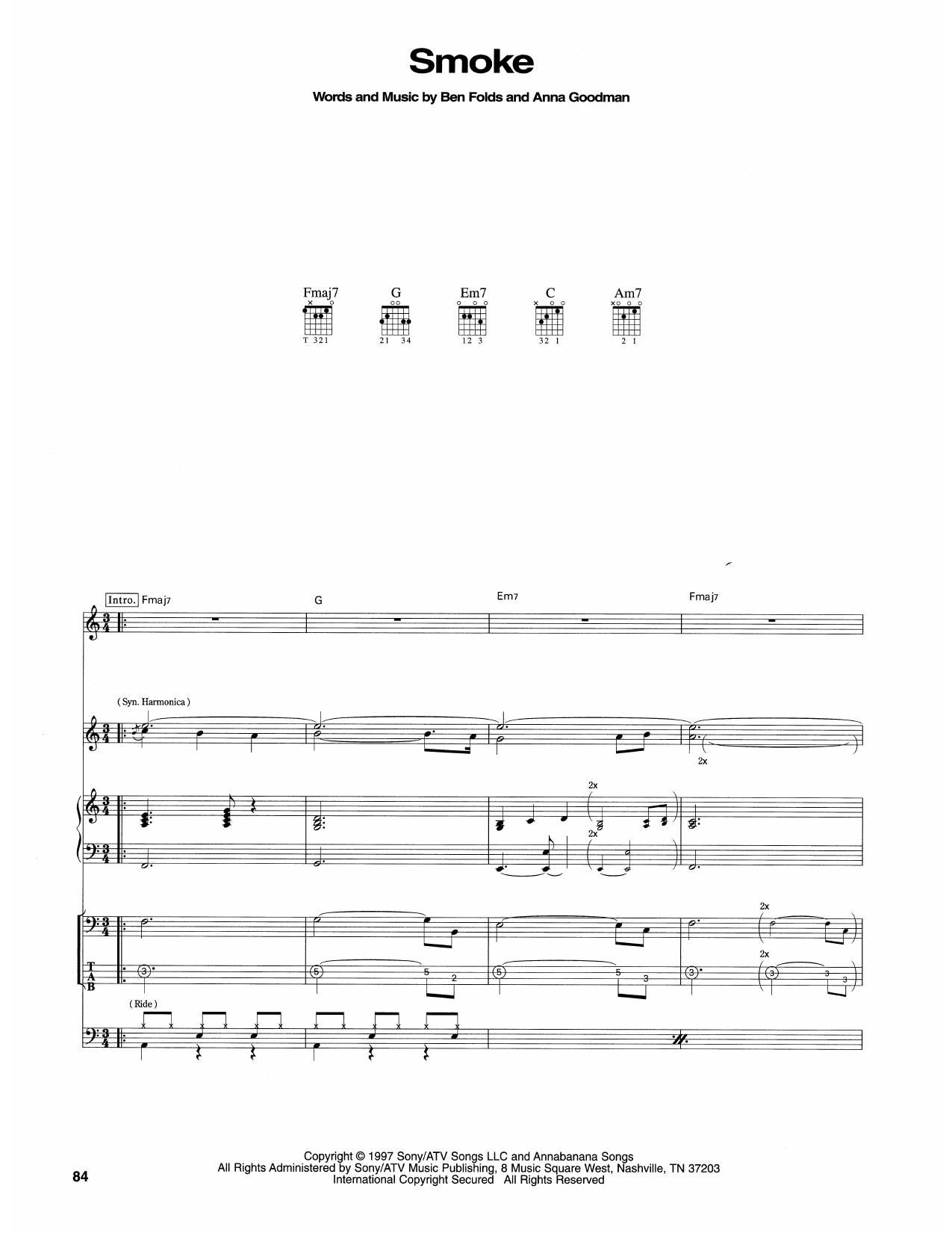 Ben Folds Five Smoke Sheet Music Notes & Chords for Transcribed Score - Download or Print PDF