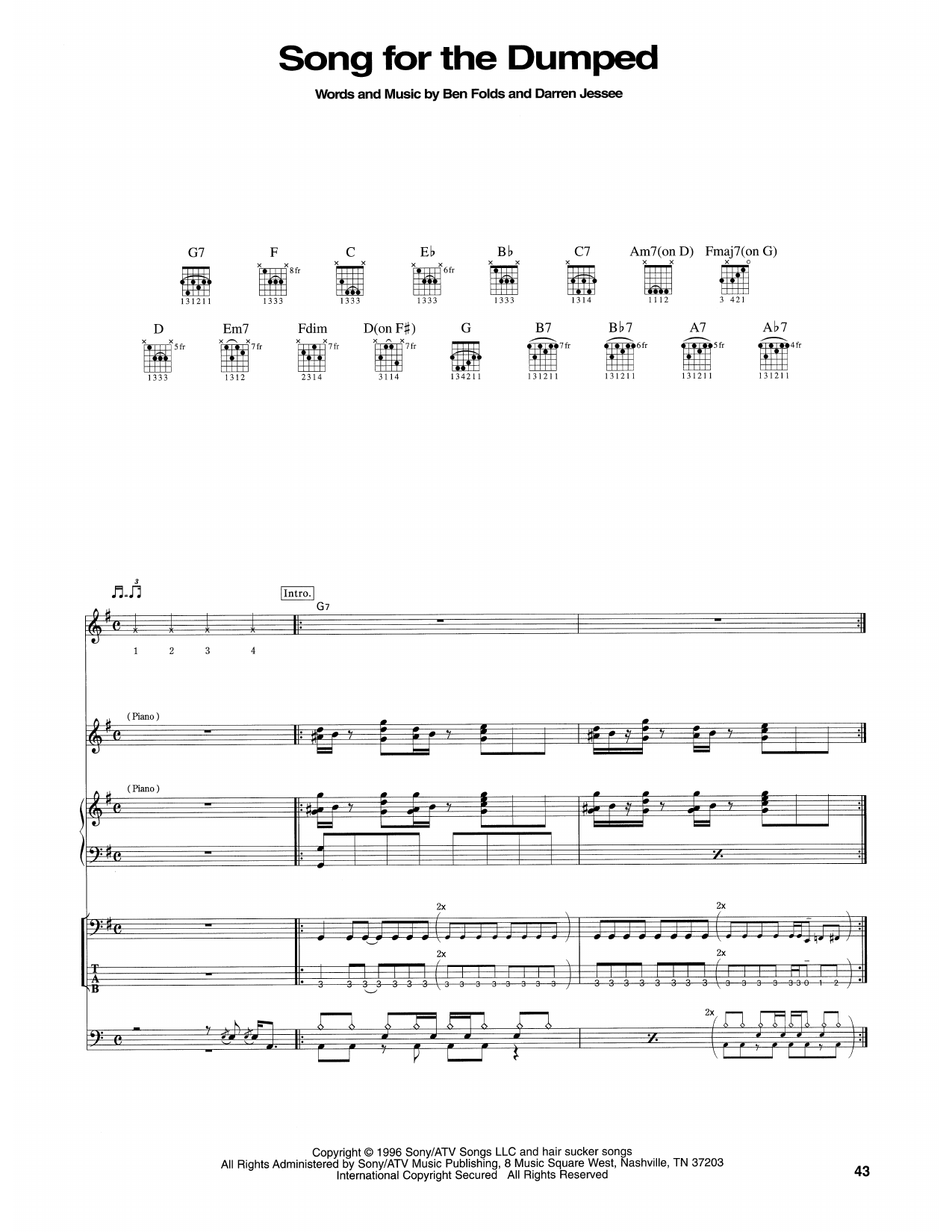 Ben Folds Five Song For The Dumped Sheet Music Notes & Chords for Transcribed Score - Download or Print PDF