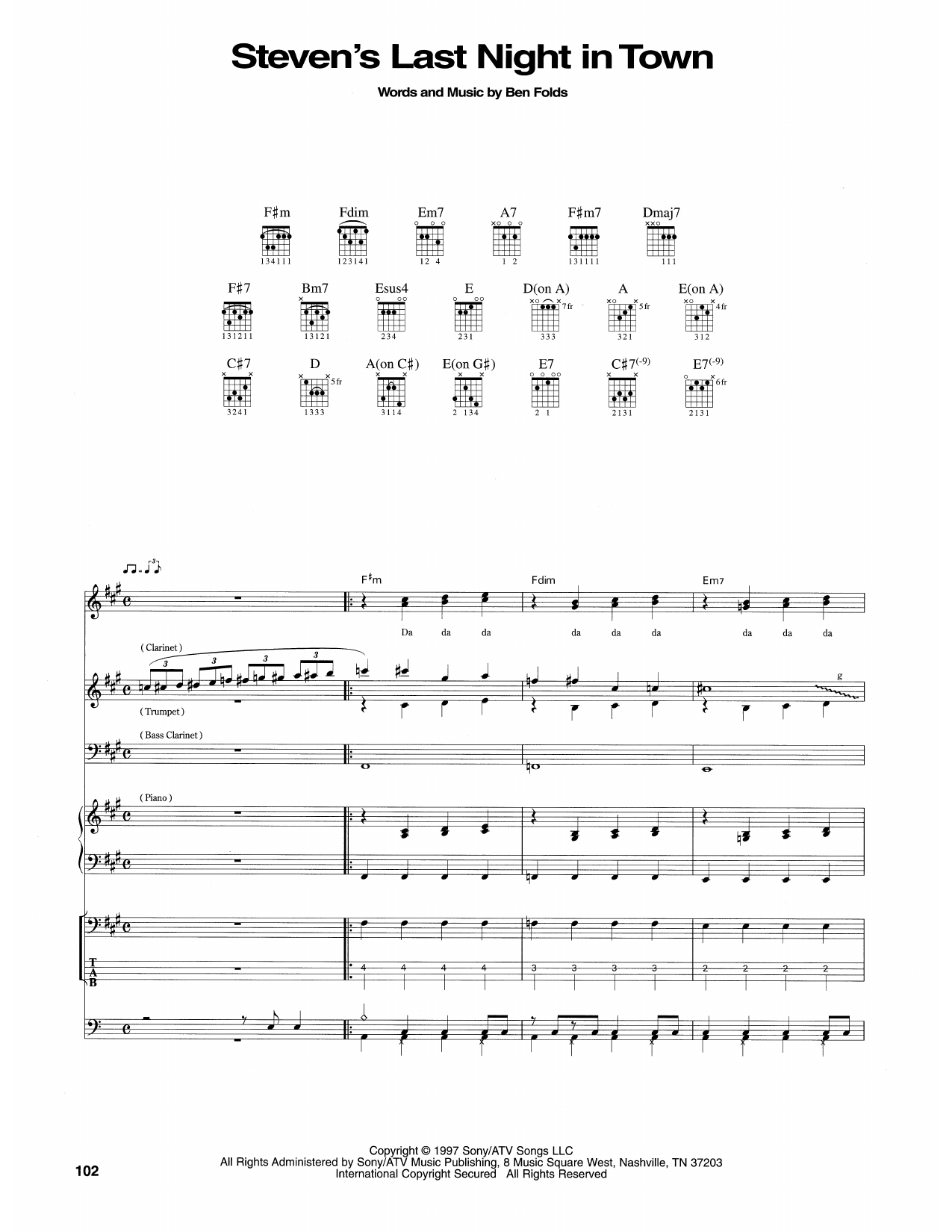 Ben Folds Five Steven's Last Night In Town Sheet Music Notes & Chords for Transcribed Score - Download or Print PDF