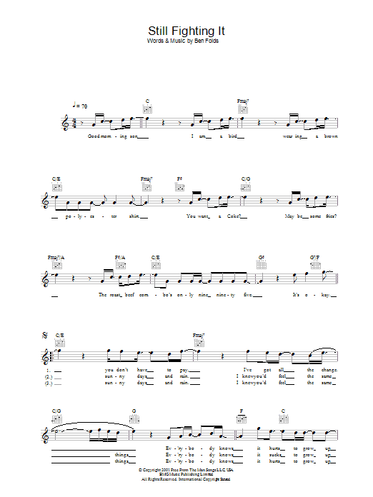 Ben Folds Five Still Fighting It Sheet Music Notes & Chords for Melody Line, Lyrics & Chords - Download or Print PDF