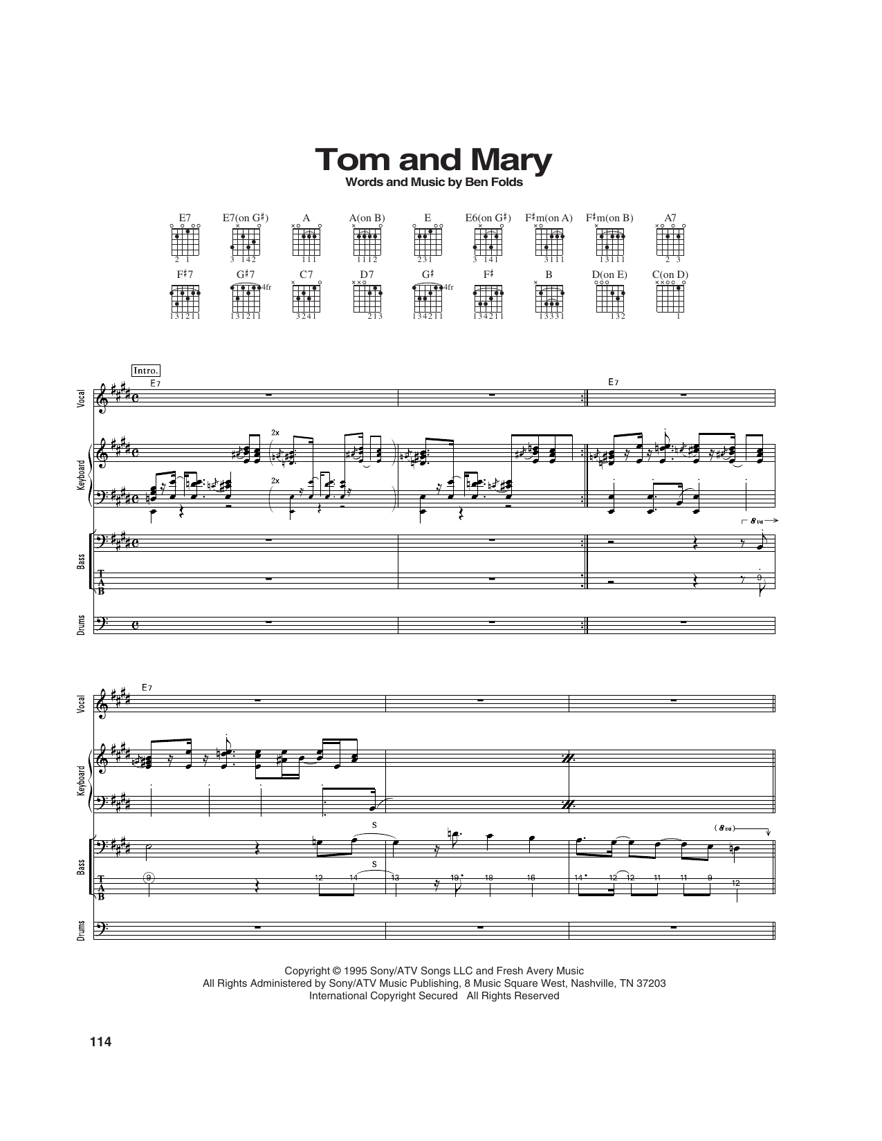 Ben Folds Five Tom and Mary Sheet Music Notes & Chords for Transcribed Score - Download or Print PDF