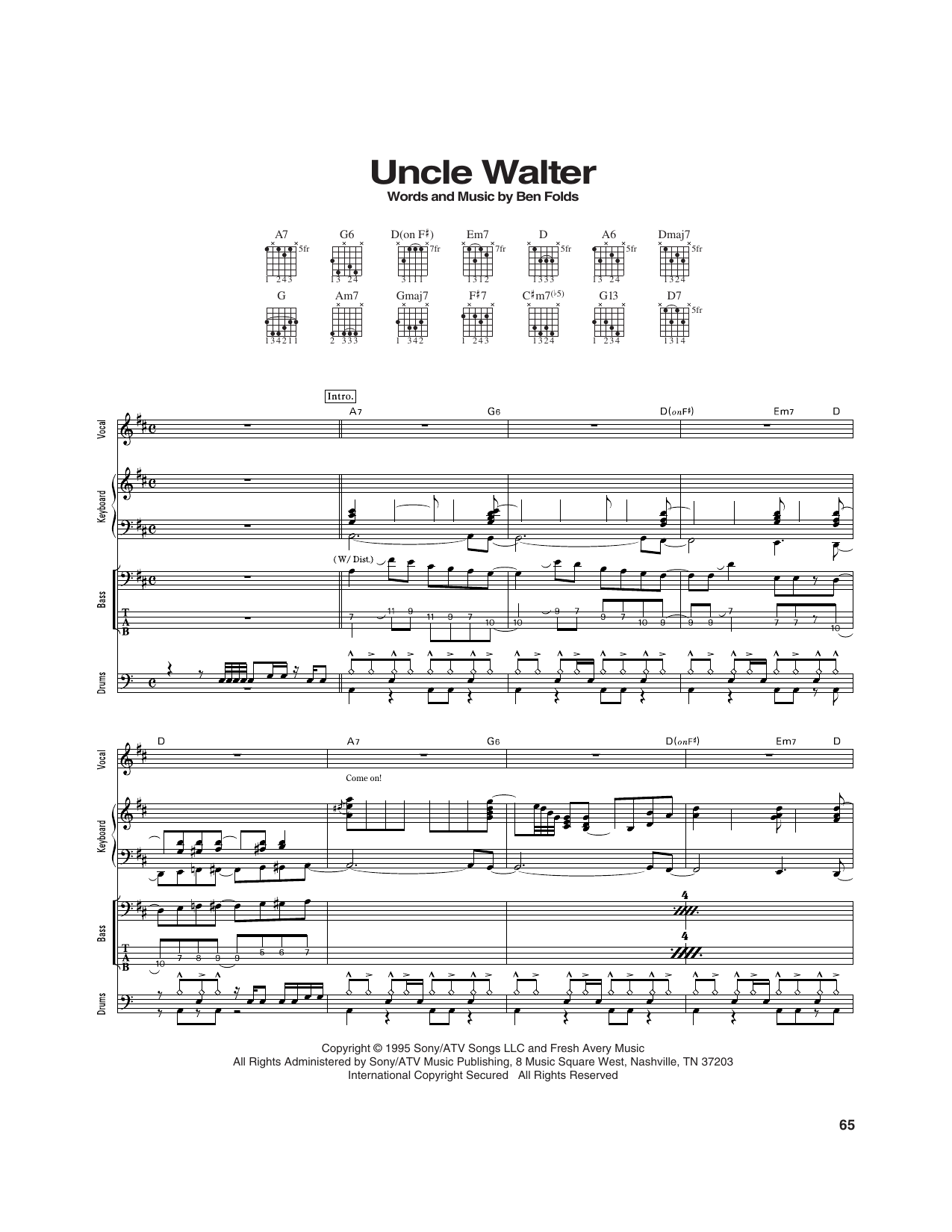 Ben Folds Five Uncle Walter Sheet Music Notes & Chords for Transcribed Score - Download or Print PDF